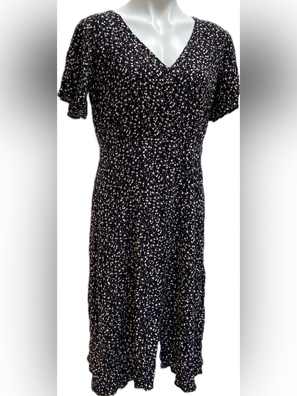DISTURBIA GOTHIC MICRO FLORAL PRINT MIDI BUTTON WHIMSIGOTH DRESS